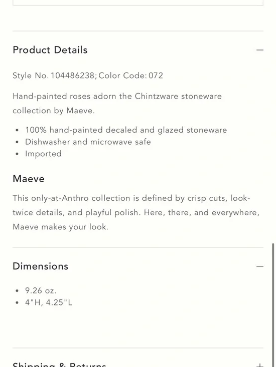 Anthropologie Maeve Chintzware Stoneware Mug - Picture 3 of 5